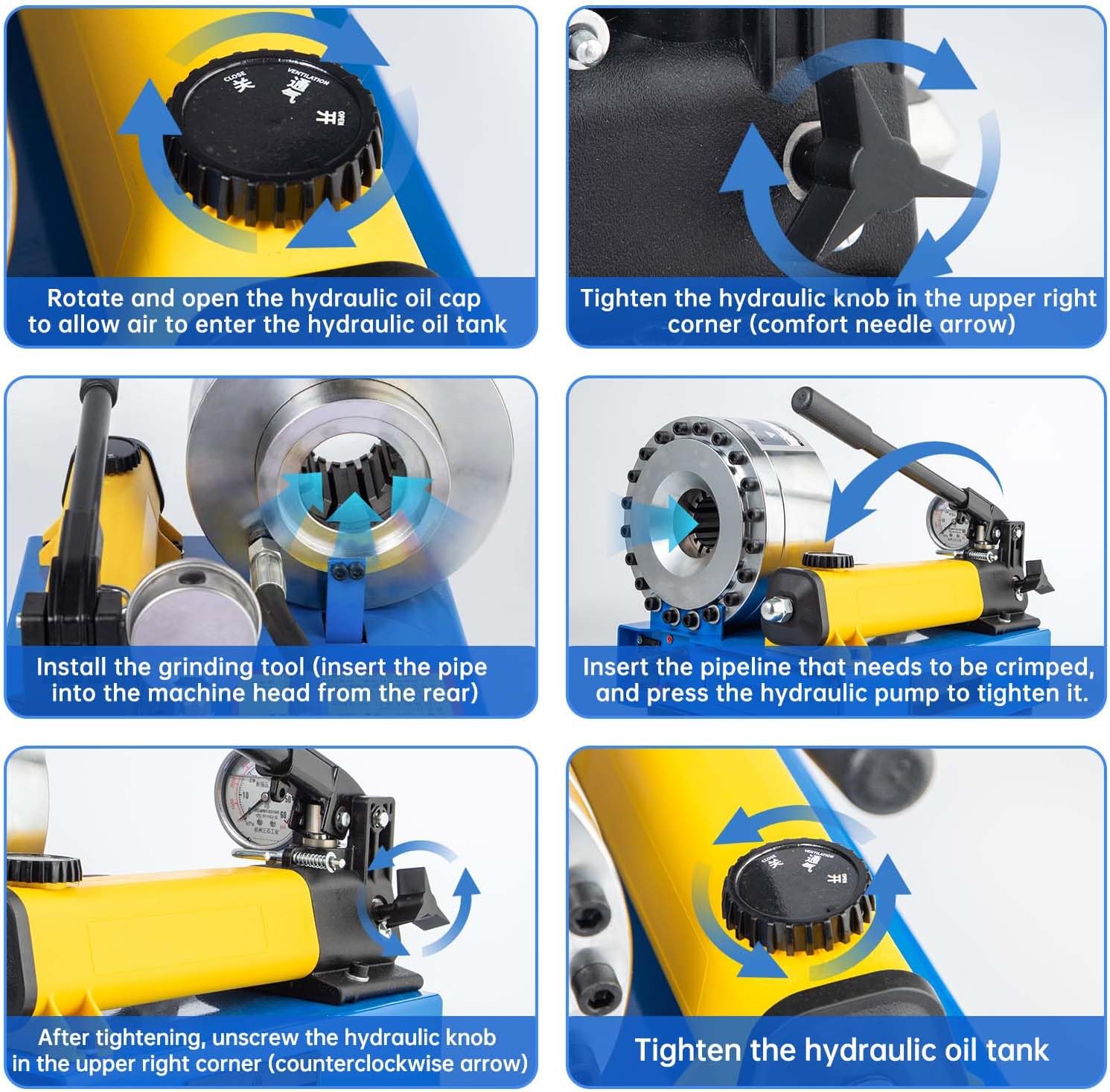 Hydraulic Hose Crimper for Crimping 1/4 in -1 in R1 and R2 Hydraulic Hose with 8 Sets Dies