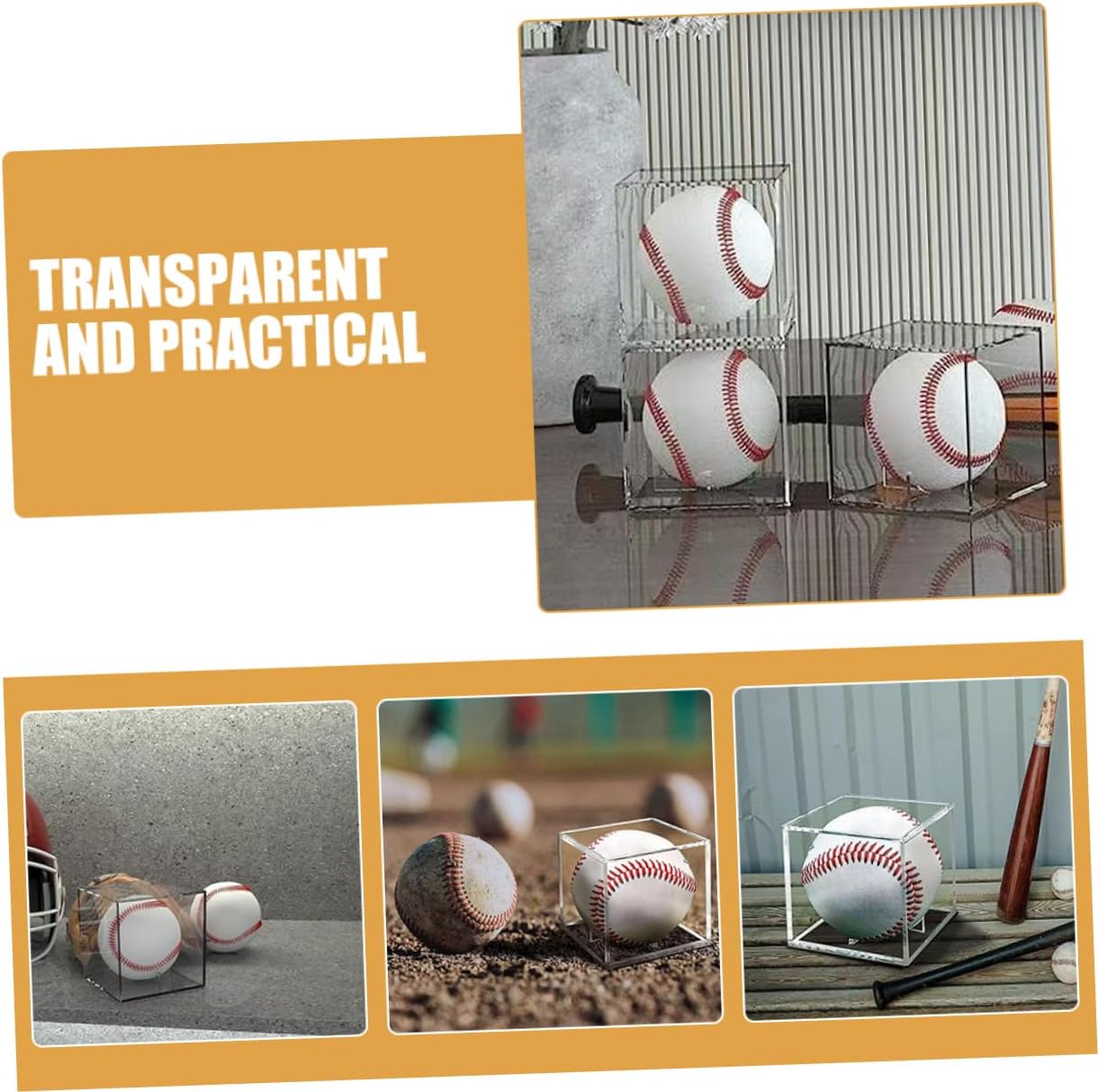 3pcs Baseball Display Case with Stable Stand Clear Acrylic Cube Holder for Memorabilia and Autographed Space-Saving Storage for Collectors
