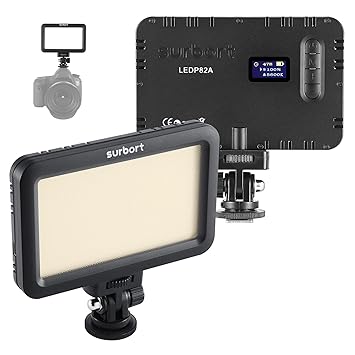 SURBORT Video Light, Portable Ultra-Thin LED Video Light, Built-in LCD Display, Two-Color dimmable Button Light + Built-in Battery