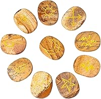 Vista 11 de Rockcloud Juego de runas de brujas de cristal curativo Lapislázuli, símbolo gitano, piedras de chakra, piedra de palma, equilibrio de reiki, 10