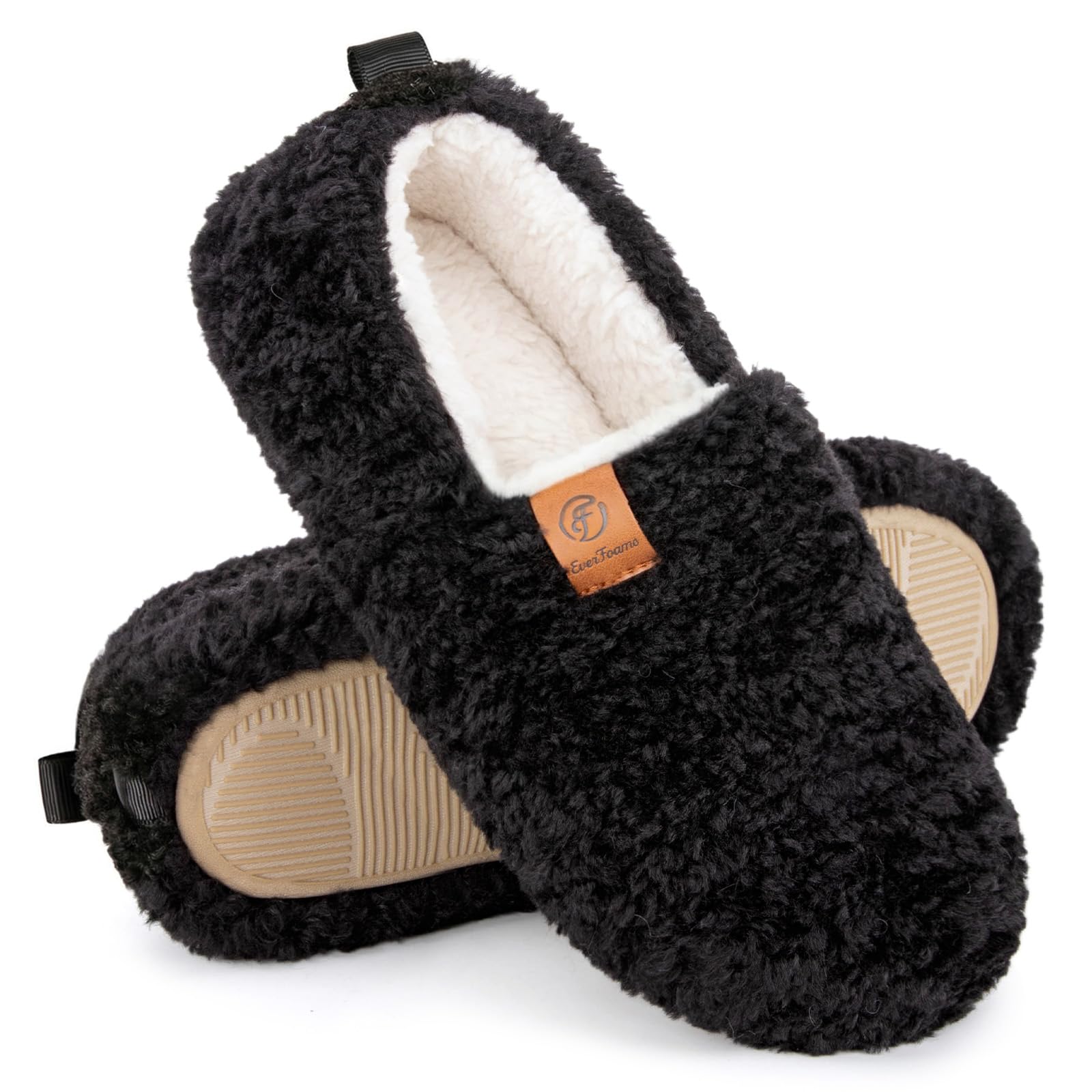 Women’s Soft Curly Full Slippers Memory Foam Lightweight House Shoes Cozy Loafer with Polar Fleece Lining