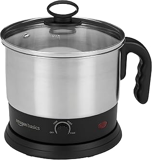 amazon basics Electric Multipurpose Kettle | for boiling Water, Eggs | Making Tea, Coffee| Stainless Steel Body with Automatic Shut-off | 18.3L x 15.7W x 19.1H cm | 1.2 L | 220 Volts | Silver, Black