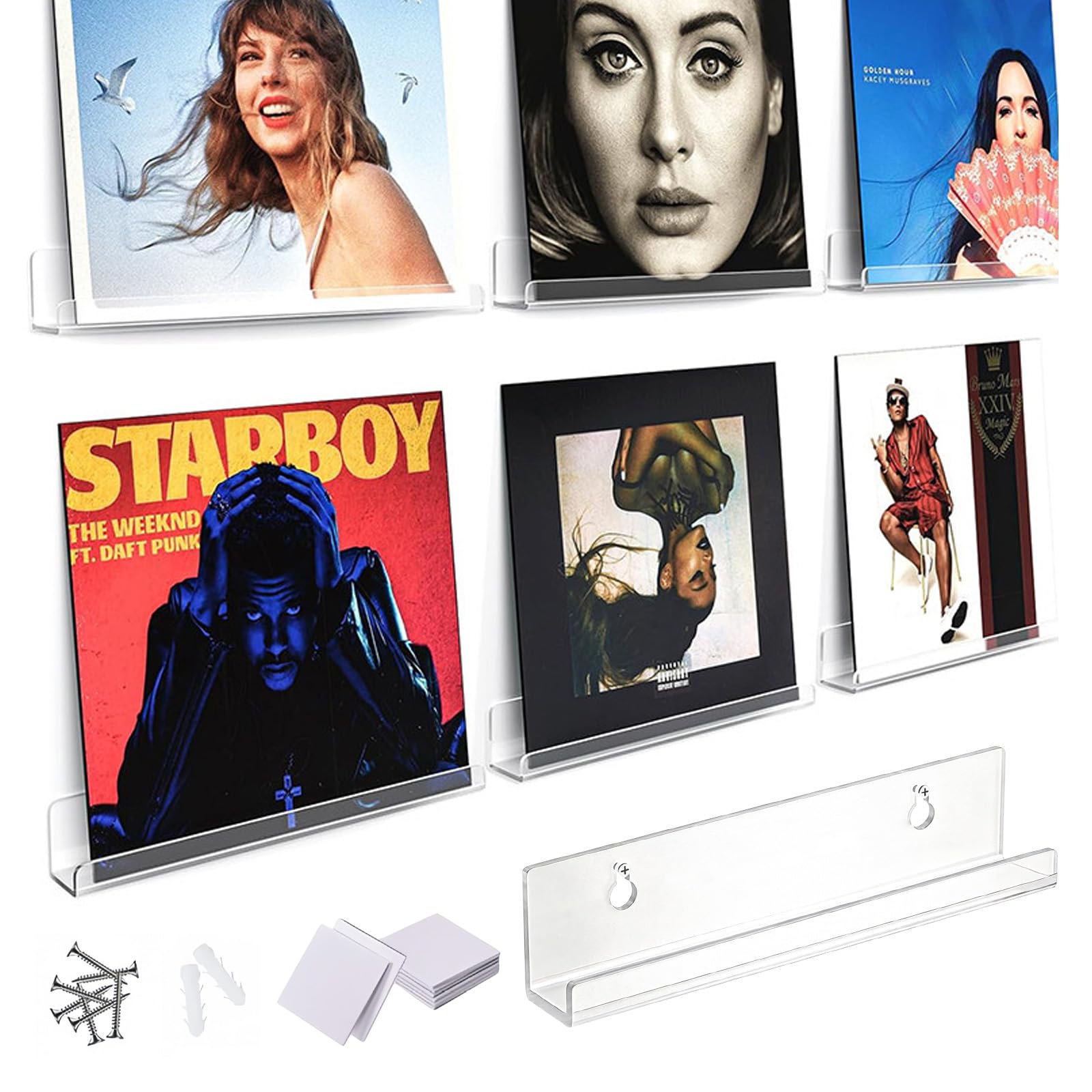 6PC clear acrylic Vinyl Shelves（12in）,vinyl record wall mount for Bedroom, Living Room, Bathroom，Multi-Functional vinyl holder wall, Display for Action Figures, Books, Photo Albums, Vinyl Records