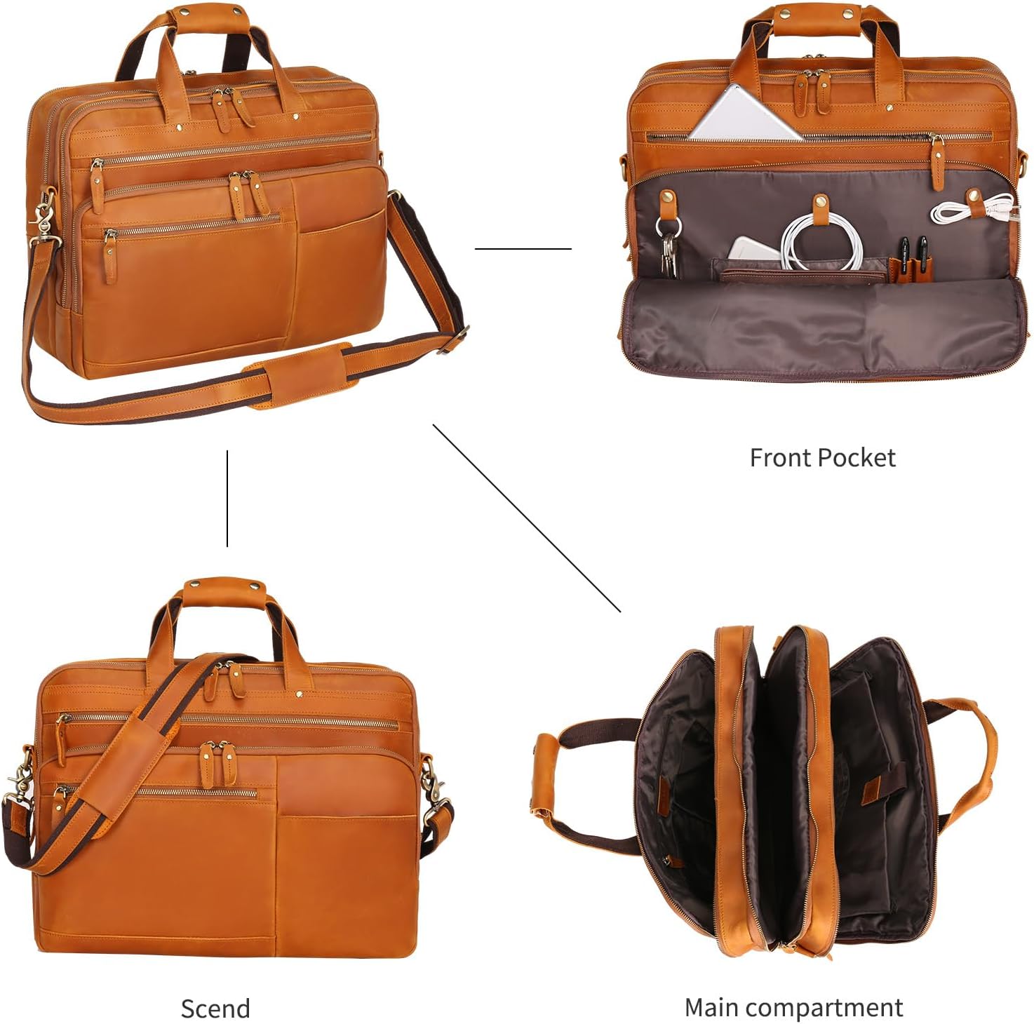 Leather Messenger Bag for Men, 17.3 Inch Vintage Full Grain Leather Laptop Briefcase