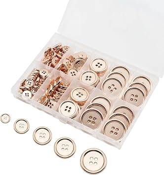 Lilaly 100 pcs Metal Gold Buttons for Crafts, 5 Sizes Mixed Round Sewing Buttons for Clothes, Suitable for for DIY Crafts, Coats, Shirts, Pants, Shorts