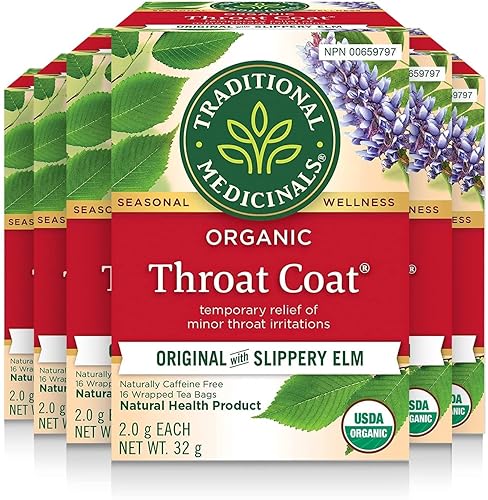 Organic Throat Coat Herbal Tea (Pack of 6) - Relief of Minor Throat Irritation - Sustainably Sourced Fair Wild Ingredients - 96 Tea Bags Total - Throat Coat - 16 Count (Pack of 6)