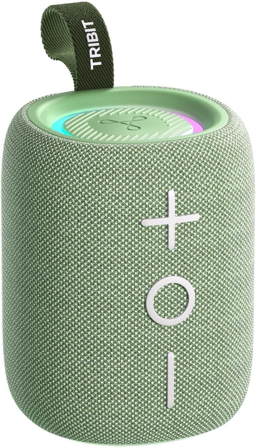 Tribit Portable Bluetooth Speaker StormBox Mini, 12W Wireless Speaker with Bluetooth 5.4, 360° Surround Sound, IPX7 Waterproof, LED Lights, Type-C, TWS Pairing, 12H Playtime for Travel (Green)