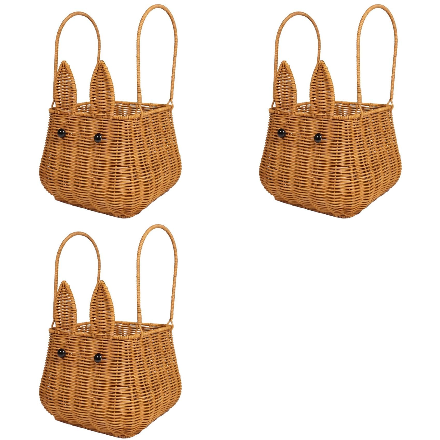 Hndhbfgrt 3X Rattan Basket with Handle, Egg Basket Woven Flower Girl Bread Fruit Vegetable Basket Wicker Toy Picnic Basket