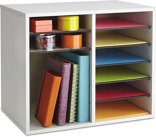 Vista 96 de Safco 9422GR - Organizador de papel y literatura ajustable de madera, 16 piezas ajustables, construcción duradera apilable, hogar, oficina, correo