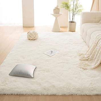 Area Rugs 230 x 290 cm Soft Touch Thick Pile Shaggy Rug Thick Pile Shaggy Soft and Elegant for Bedroom Dorm Nursery Bedside Kids Room Lounge Office, Cream Color