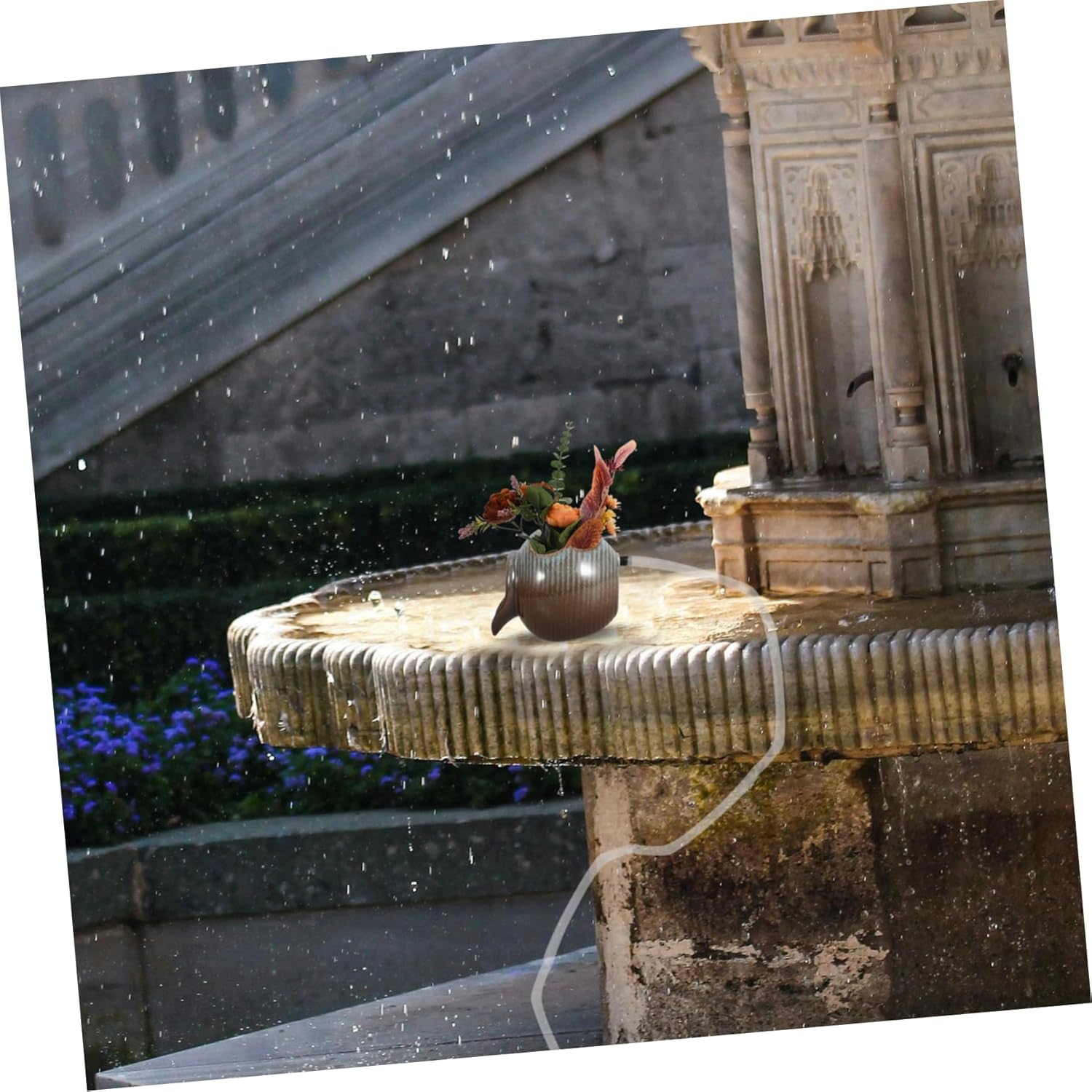 Garneck Hydroponic Planting Ceramic Jar Decorative Water Fountain Outdoor Courtyard Waterfall for Home Decor
