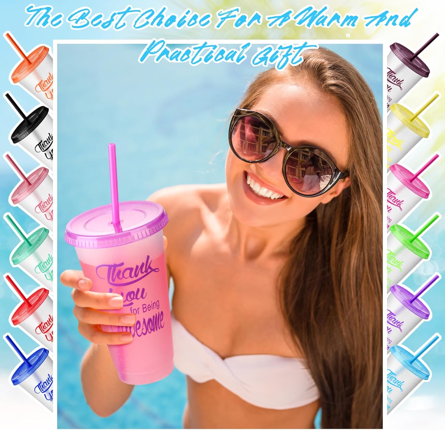 Sieral 24 Pcs Employees Appreciation Gifts Bulk Thank You Cups with Lids and Straws 24 oz Plastic Tumbler Travel Mugs Inspirational Gifts for Coworker Stuff Teacher (Transparent) - Image 5