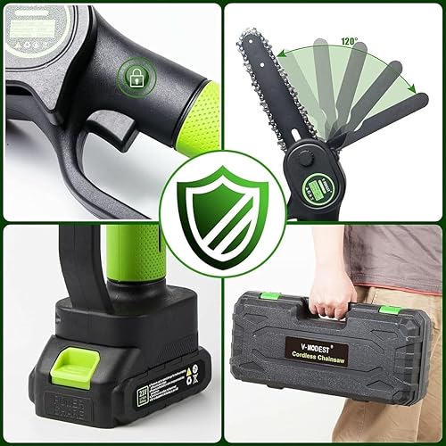 Miniatura 8 de V-MODEST - Mini motosierra inalámbrica de 4 y 6 pulgadas, motosierra eléctrica sin escobillas de una mano con batería de 2 x 24 V, 23.4 piess,