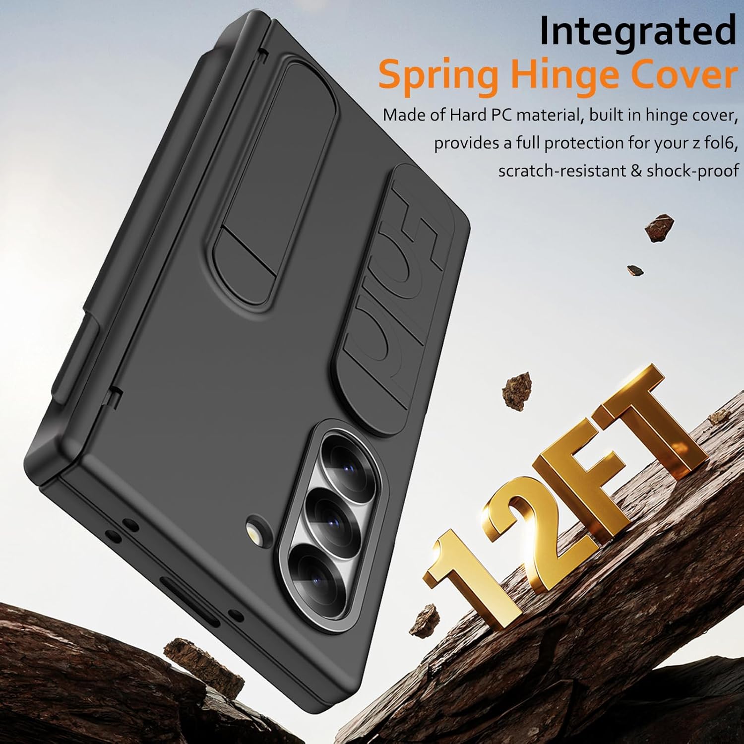 for Samsung Galaxy Z Fold 6 Case with Finger Strap, [Includes S Pen Holder & Stylus] Z Fold 6 Hand Strap Case Full Coverage Screen Protector Hinge Protection Wristband Cover for Z Fold 6 Black