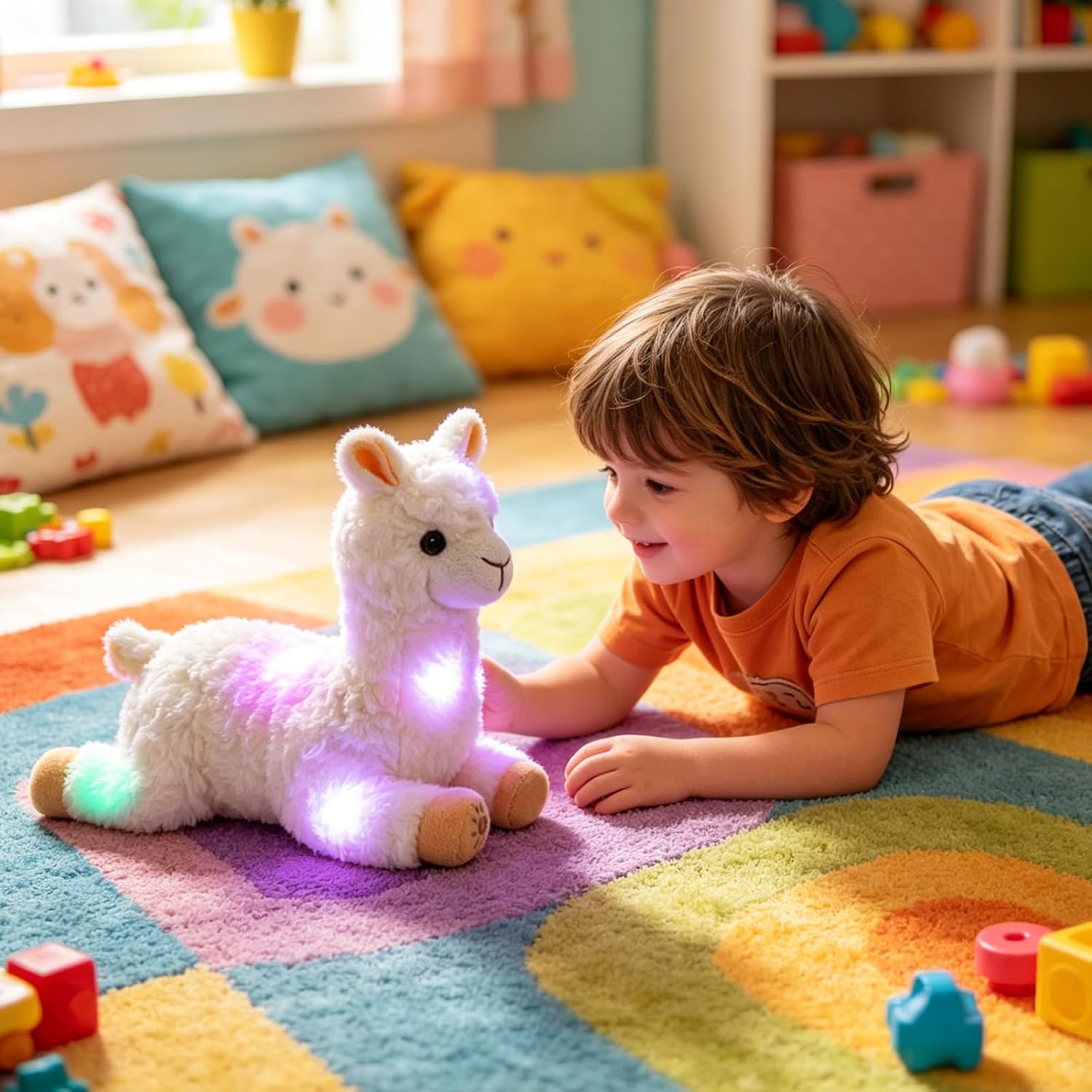 BSTAOFY Light up Alpaca Stuffed Animal White Llama Plush Toys Night Lights Glow Alpaca Animal Plushies Toy for Girls Kids Boys Birthday