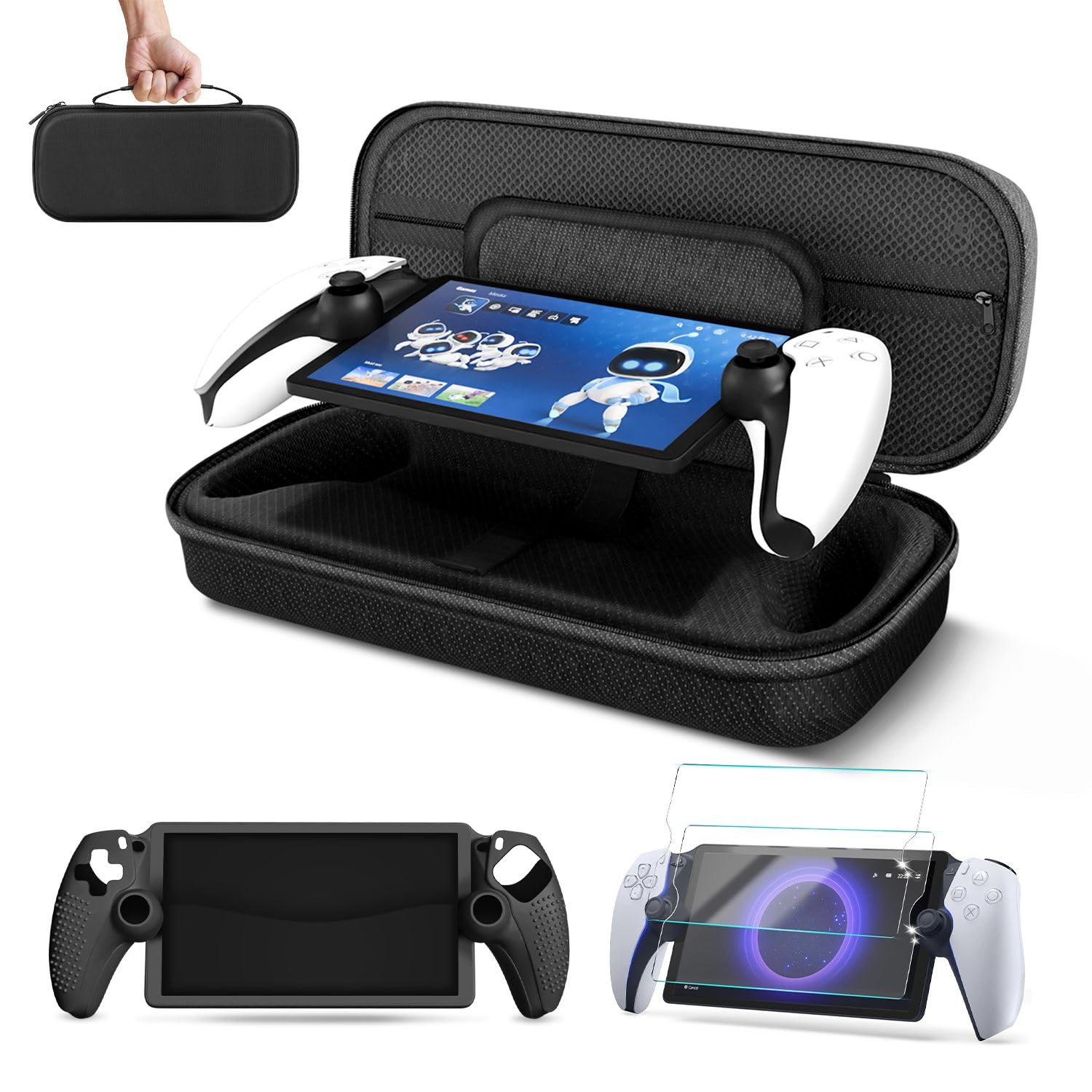 TNP 3 in 1 Carrying Case for PlayStation Portal - Portable Handheld Travel Bag for PS Portal with Silicone Protective Cover & 2 Pack Screen Protector - Hard Shell Carry Case for PS5 Portable