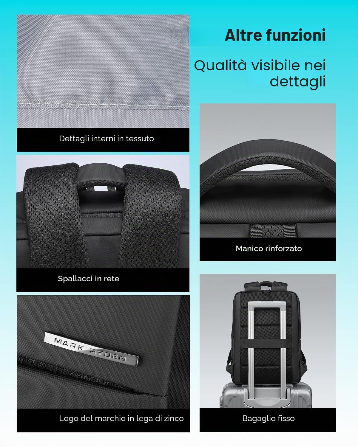 MARK RYDEN Zaino Sottile per Computer Portatile 15,6 Pollici, da Viaggio D'affari, Lavoro Idrorepellente, Scuola Leggero per Uomo - 3 Tasche