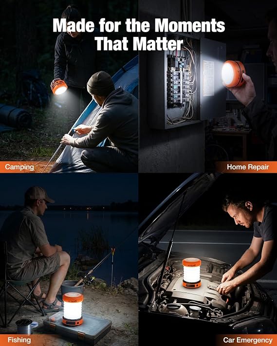 THORFIRE Hand Crank Camping Lantern 4 Pack, USB Rechargeable 2-in-1 Collapsible LED Light, Emergency Power Outage Survival, Ultralight 0.37lb for Hiking Backpacking Tent