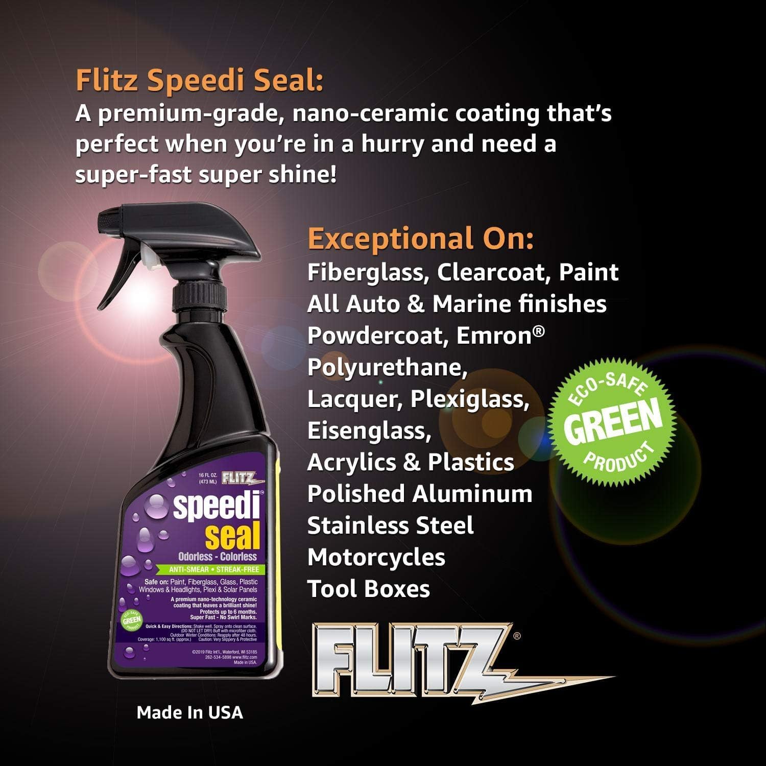 Flitz Speedi Seal - 16oz Bottle of USA-Made Ceramic Coating for Cars to Polish & Protect for Up to 6 Months - Works on Paint, Fiberglass, & More - Streak-Free Ceramic Spray Sealant (6 Pack)