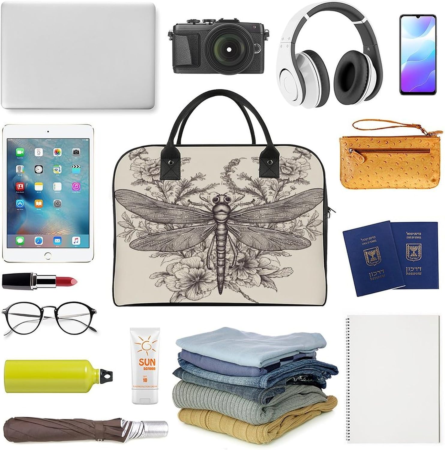 Hand Drawn Floral Dragonfly Laptop Bag with Shoulder Strap image 5