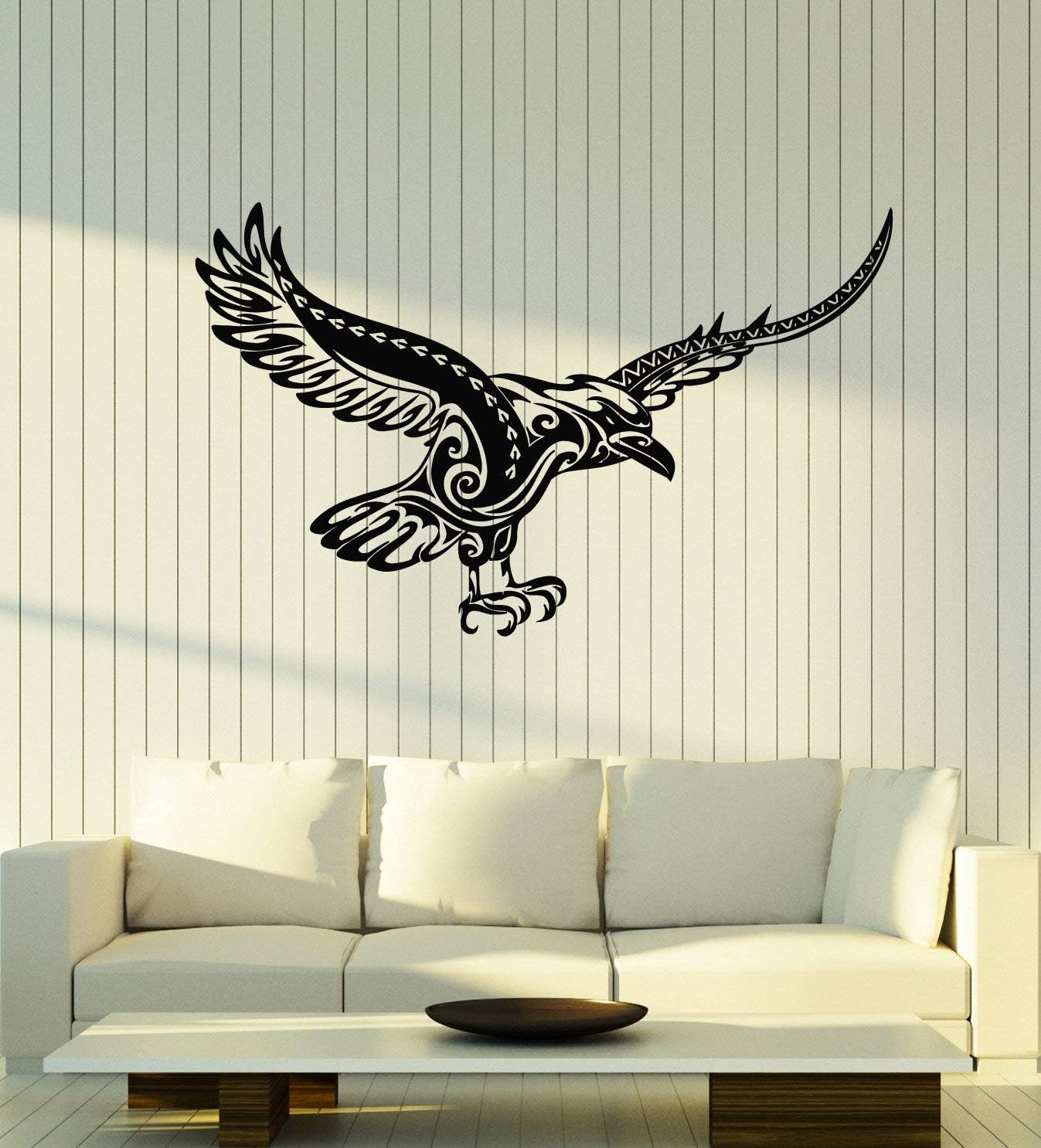 Vinyl Wall Decal Raven Geometric Black Crow Bird Wings Stickers Mural Large Decor (g2170) Black