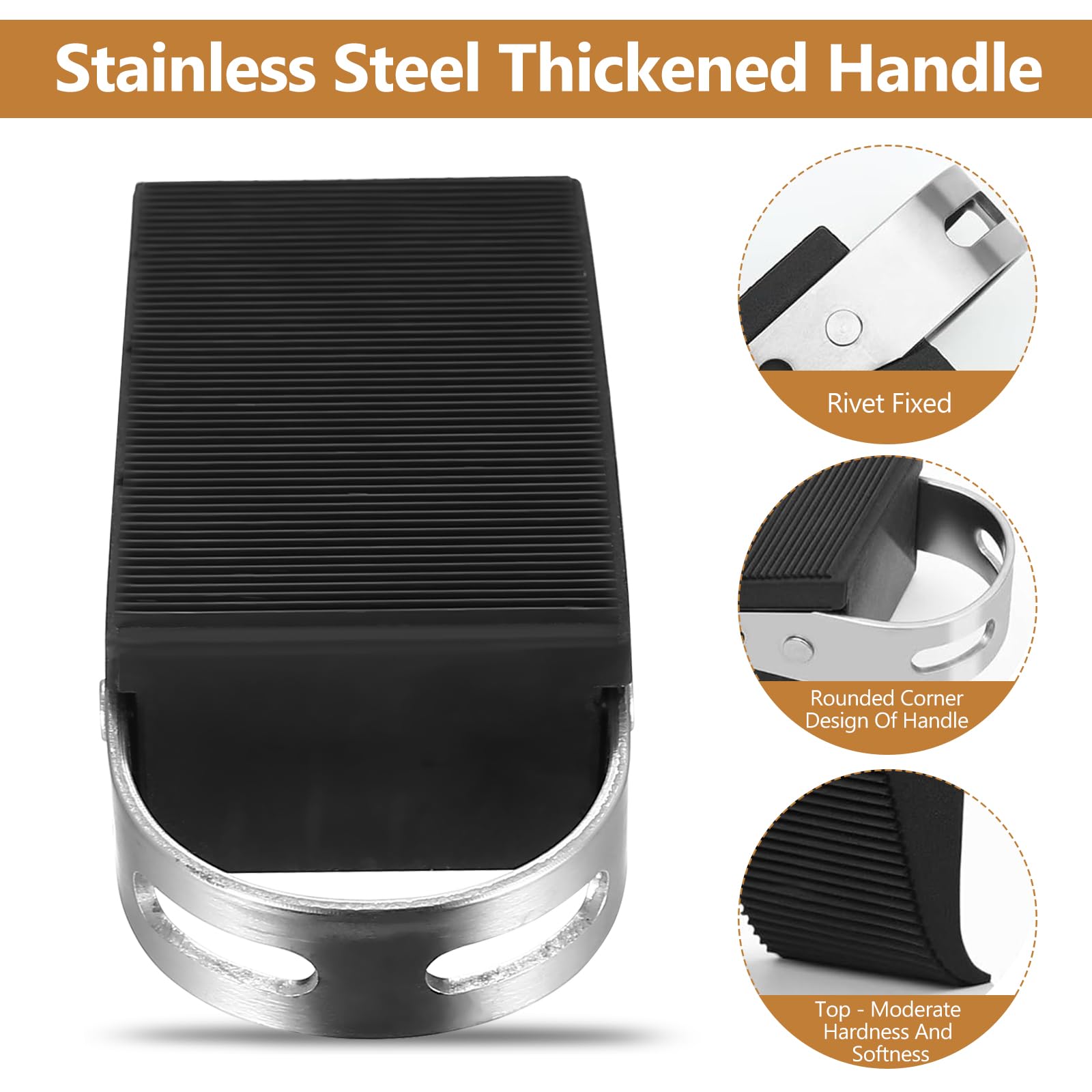 4 Pcs Rubber Door Wedges Indoors Rubber Door Stoppers for Floor Door Stops Anti-Skid Heavy Duty Doorstops Wedge Holders with Stainless Steel Handle - Image 4