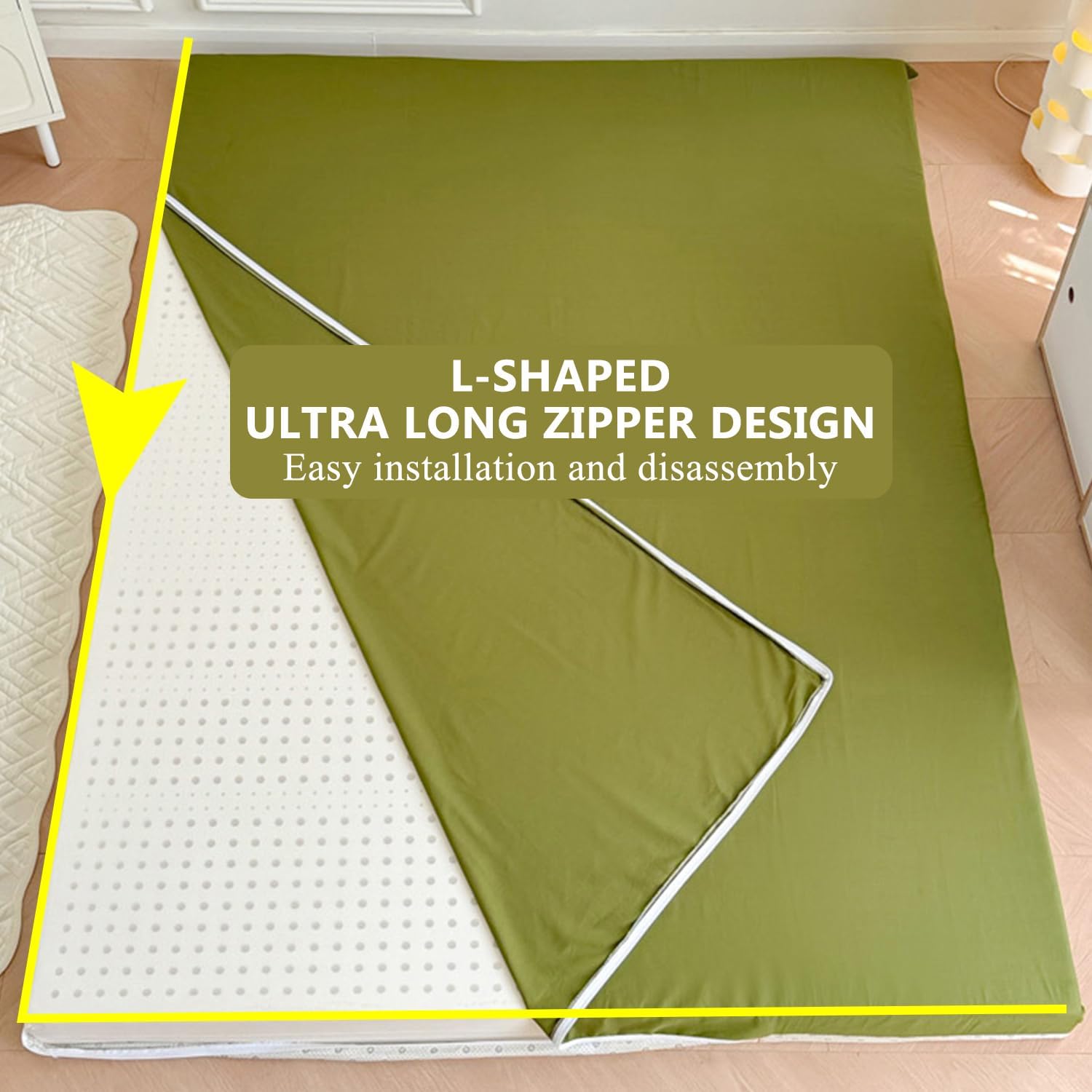 Greenb,90x200cmTWIN, 100% Cotton Futon Mattress Cover with Extra Long Zipper Japanese Floor Mattress Futon Cover Dustproof Mattress Protector Futon Slipcover Soft Bed Cover for Bedroom