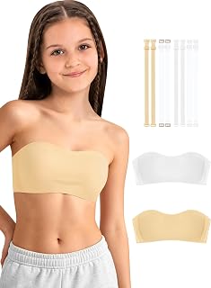 Girls Seamless Bandeau Training Bra for Teen | 2 Pcs, Wire-Free, Adjustable Detachable Straps and Clear Straps, Non-Slip Silicone Strips, For Teens Daily/Sports