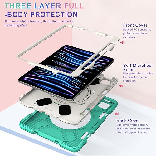 Miniatura 2 de SUPFIVES Funda para iPad Pro 11 2022 con soporte para lápices, funda de silicona a prueba de golpes de grado militar mejorada + asa+correa para el