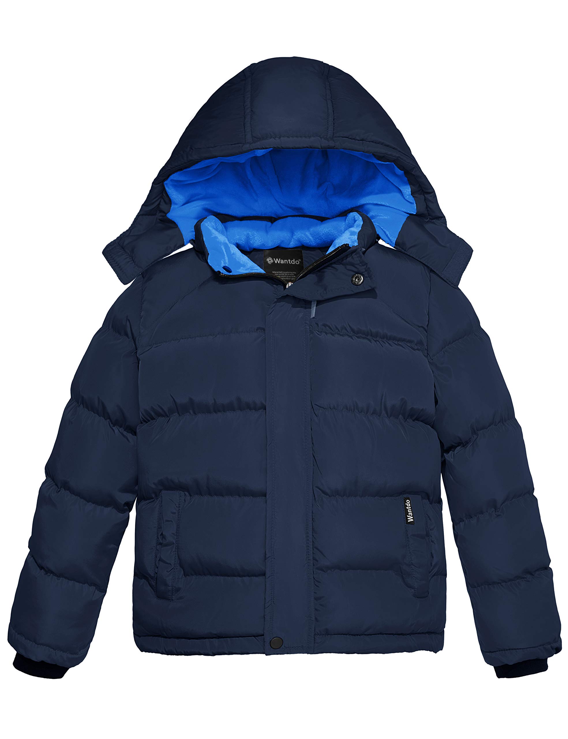 wantdo boys' waterproof winter coat thicken quilted warm puffer jacket navy 18-20