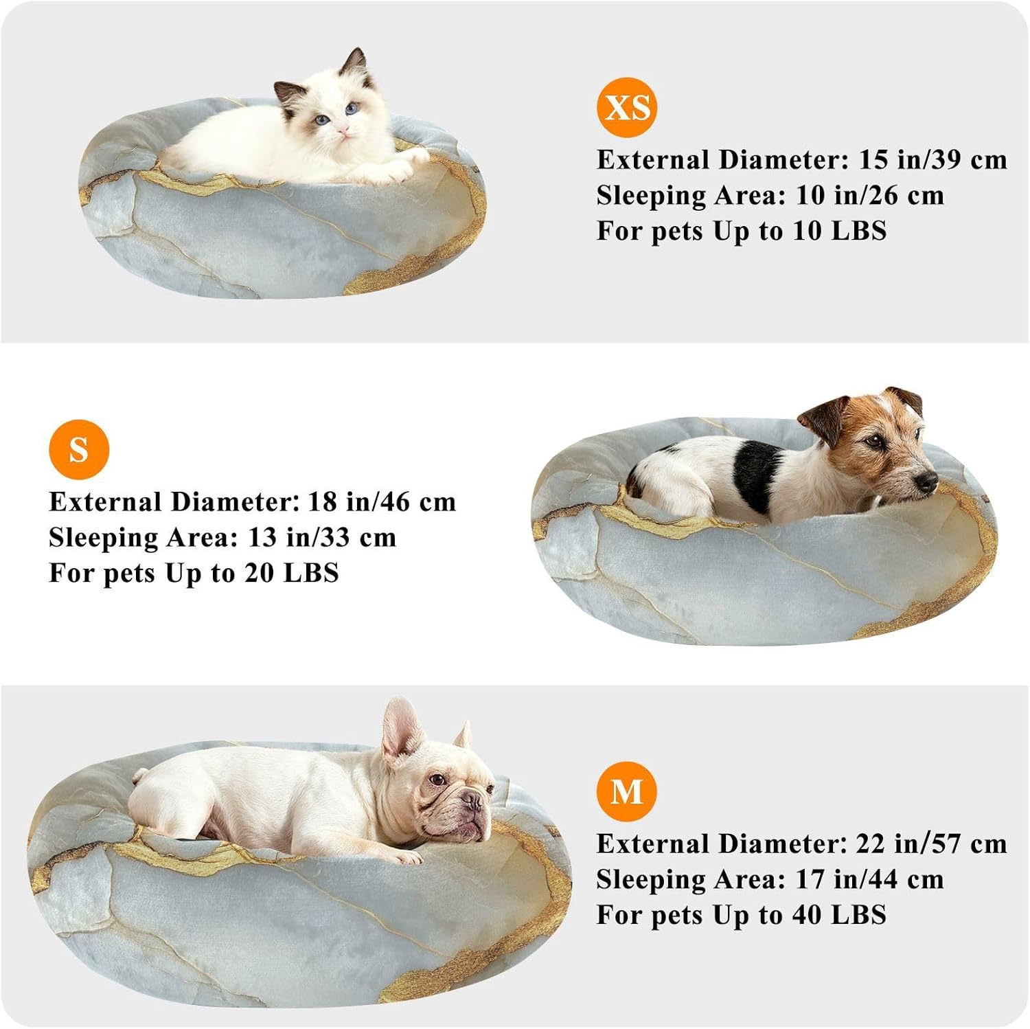 Marble White Golden Pet Cat Bed Anti-Slip Dog Pillow Bed for Medium Size Pets Sleeping S