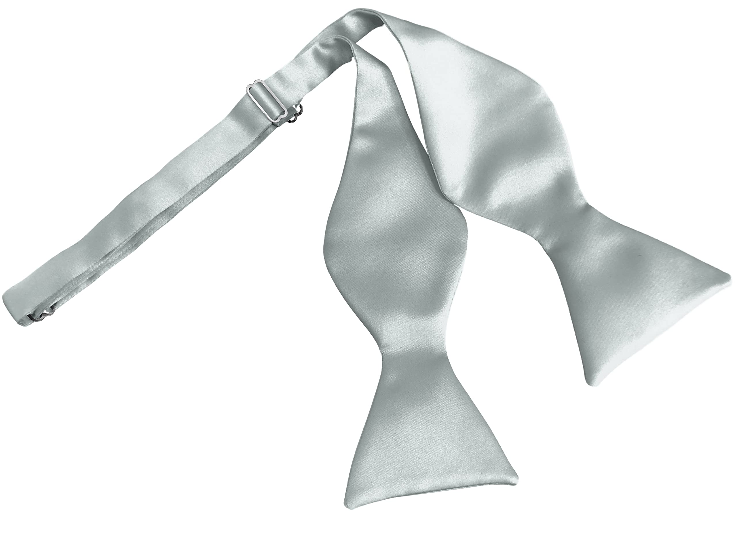 Great British Tie Club Men's Silver Grey Italian Satin Self-Tie Bow Ties (Silver Grey)