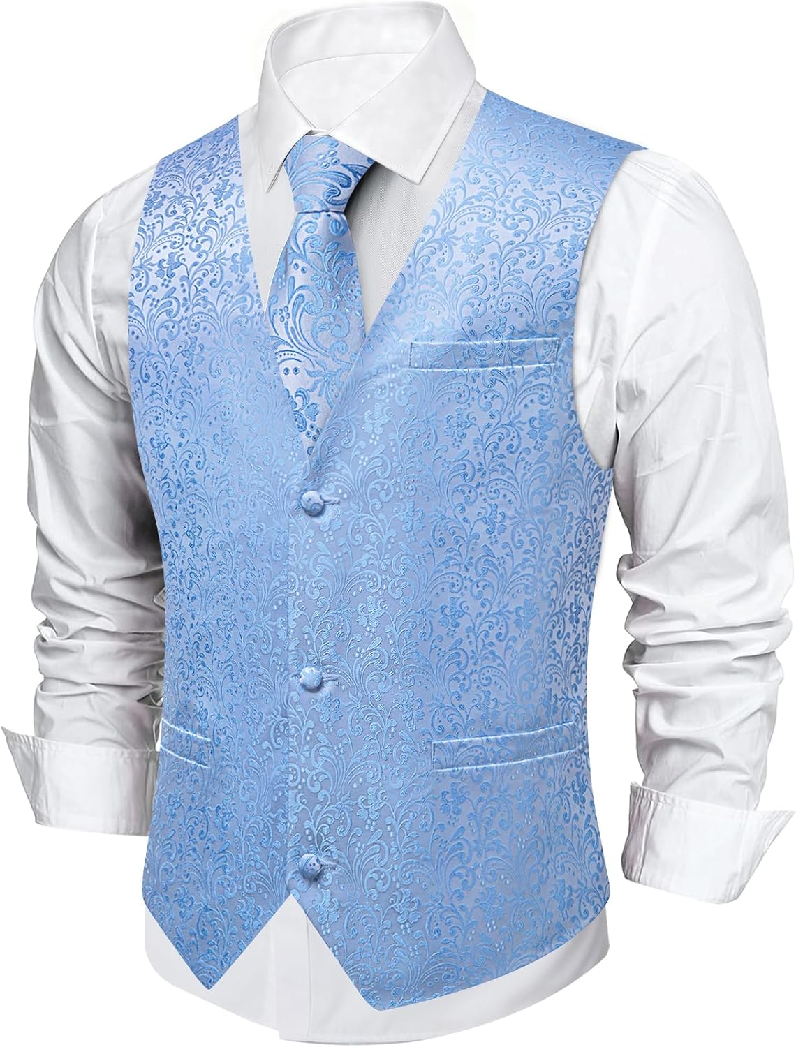 DiBanGu Mens Paisley Suit Vest Pre-tied Tie Set 7PCS Jacquard Silk Dress Waistcoat Bow Tie Lapel Pin Hanky for Wedding Party