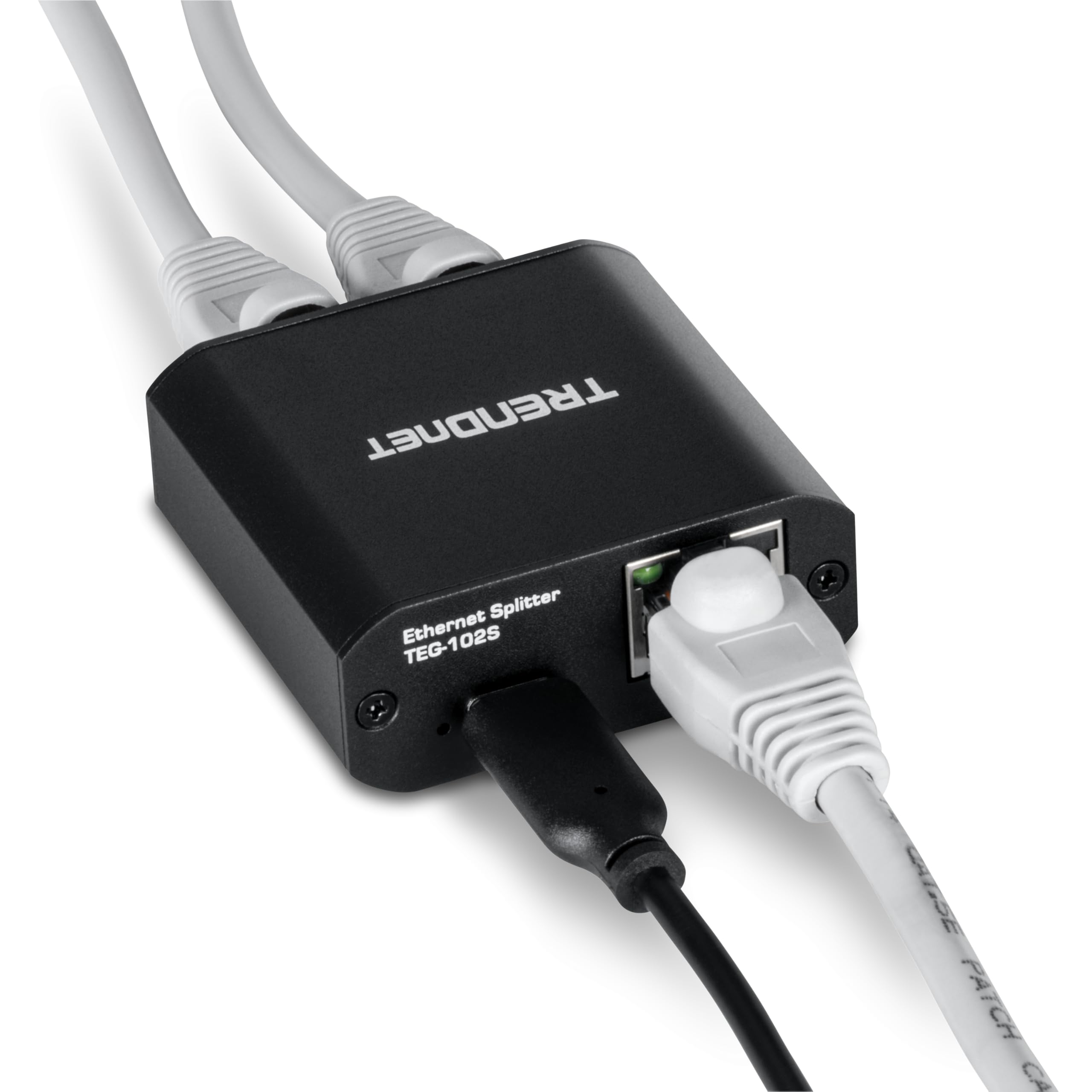 TRENDnet 2-portowy rozdzielacz gigabitowy z zasilaniem USB typu C, TEG-102S, dzieli jedno połączenie sieciowe na dwa, rozdzielacz Ethernet, kabel zasilający USB typu C w zestawie, zgodny z NDAA i TAA
