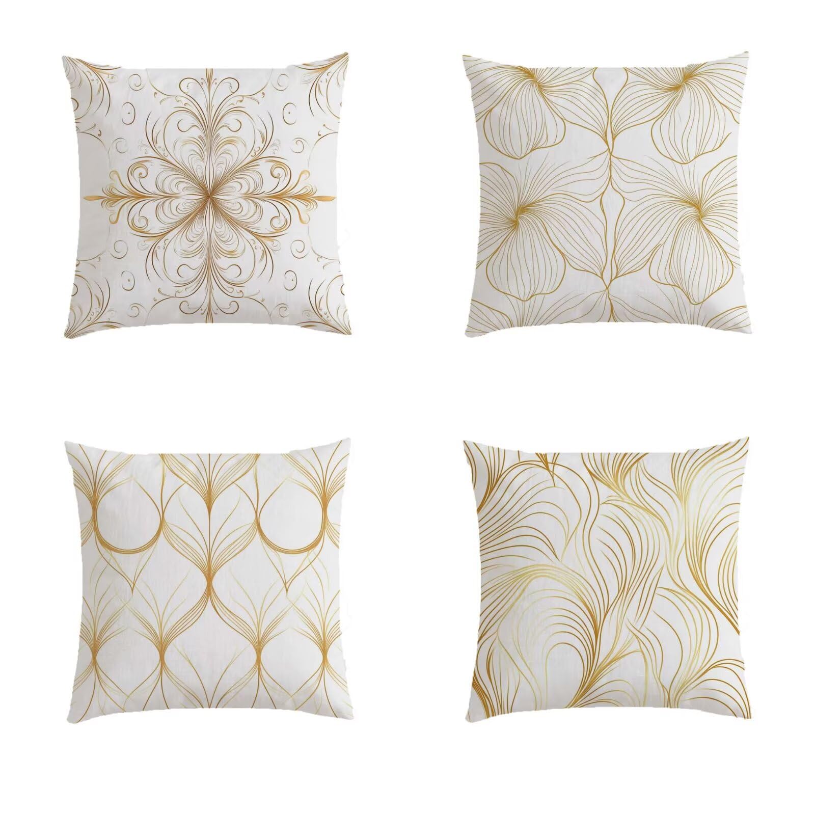 Housse coussin extérieur 50x50cm imperméable lot de 4 taie oreiller salon jardin bohème or S290