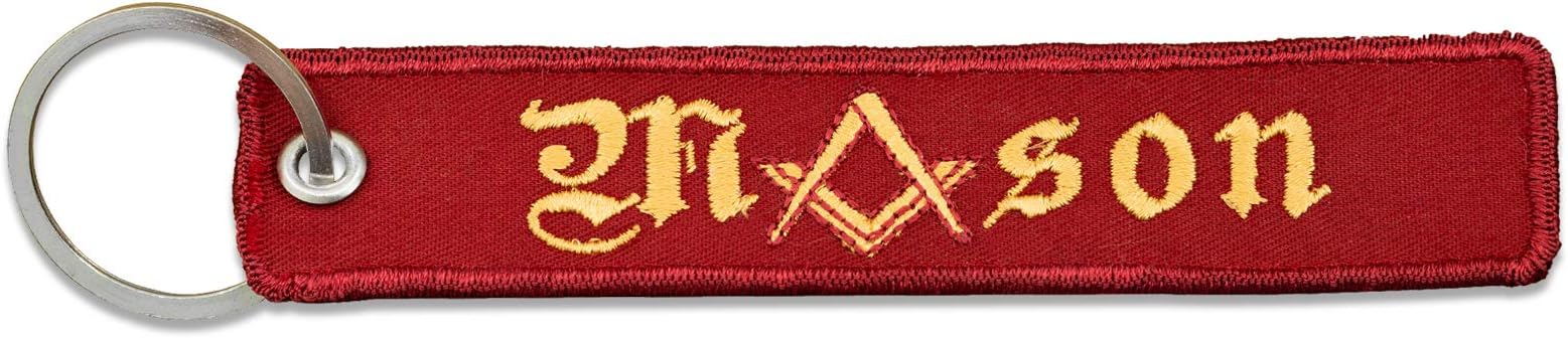Mason Masonic Embroidered Key Chain - [Red & Gold]