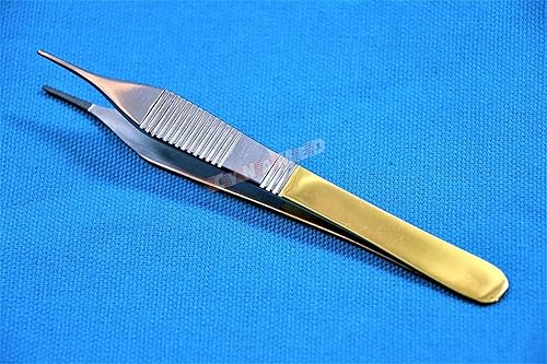 Pinzas de vestir ADSON SERRATED 4.75 pulgadas MICRO CON INSERTOS DE CARBRO TUNGSTEN Y MANGO ORO PREMIUM VETERINARIO DENTAL ALEMÁN CYNAMED