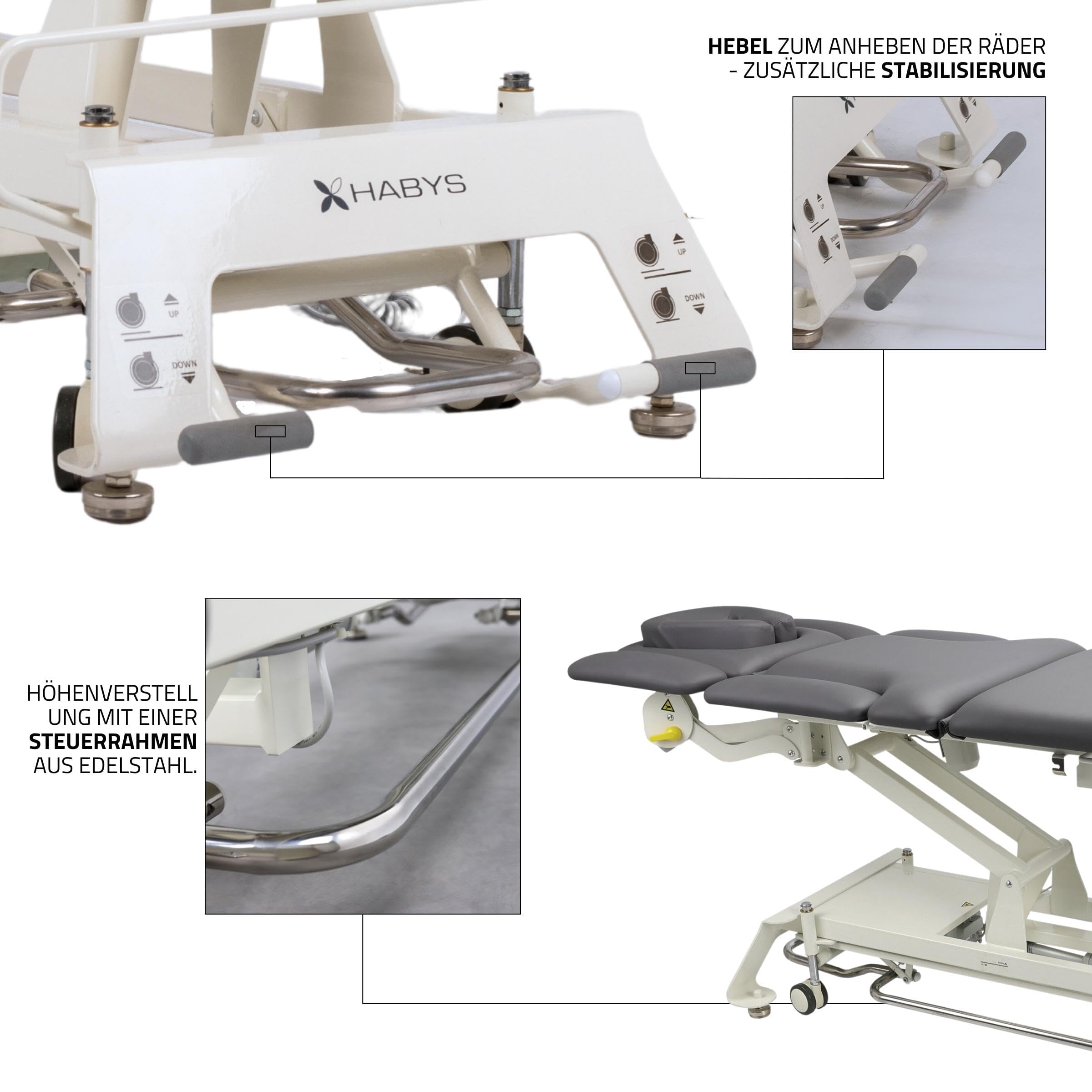 HABYS Evero X7 Ergo | Elektrische Massageliege Behandlungsliege Therapieliege Massagebank Kosmetikliege | Höhenverstellbar 198 x 68cm | Elektrisch | 7-Segmente | MDR-Zertifizieriung | Grau