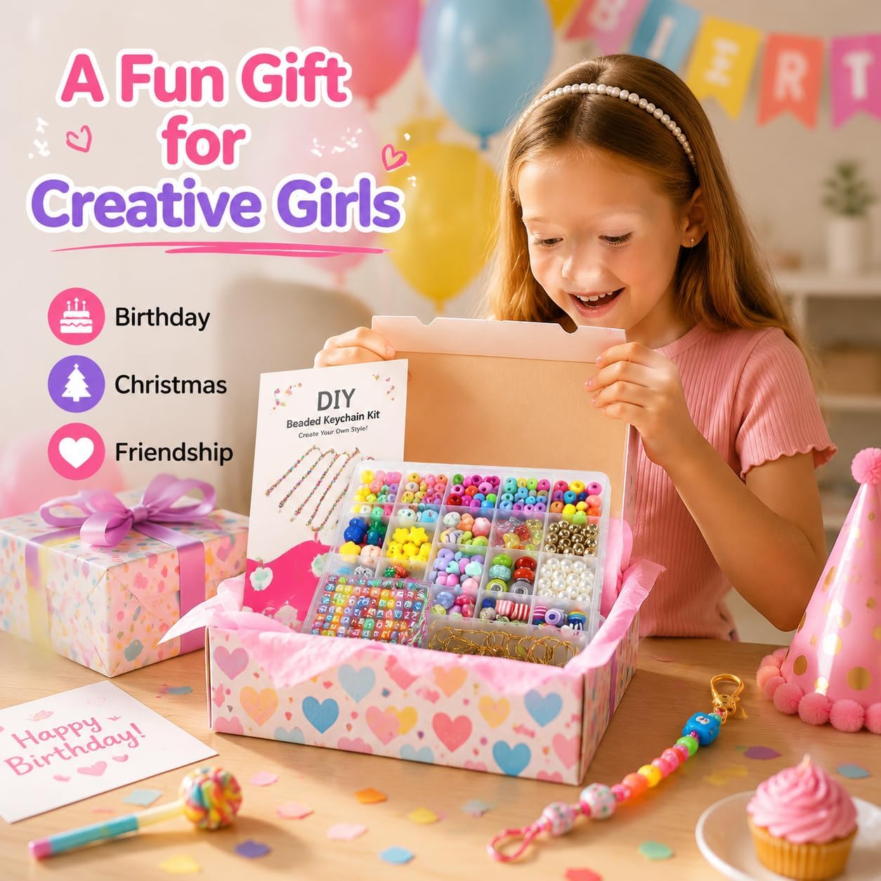 Keychain Making Kit, Bag Charm Kit, 488 PCS DIY Bead Kit with 8 Keychains
