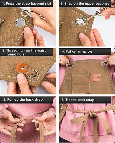 Miniatura 6 de Delantal de lona resistente para herramientas de trabajo, delantales de algodón para chef con bolsillos grandes..