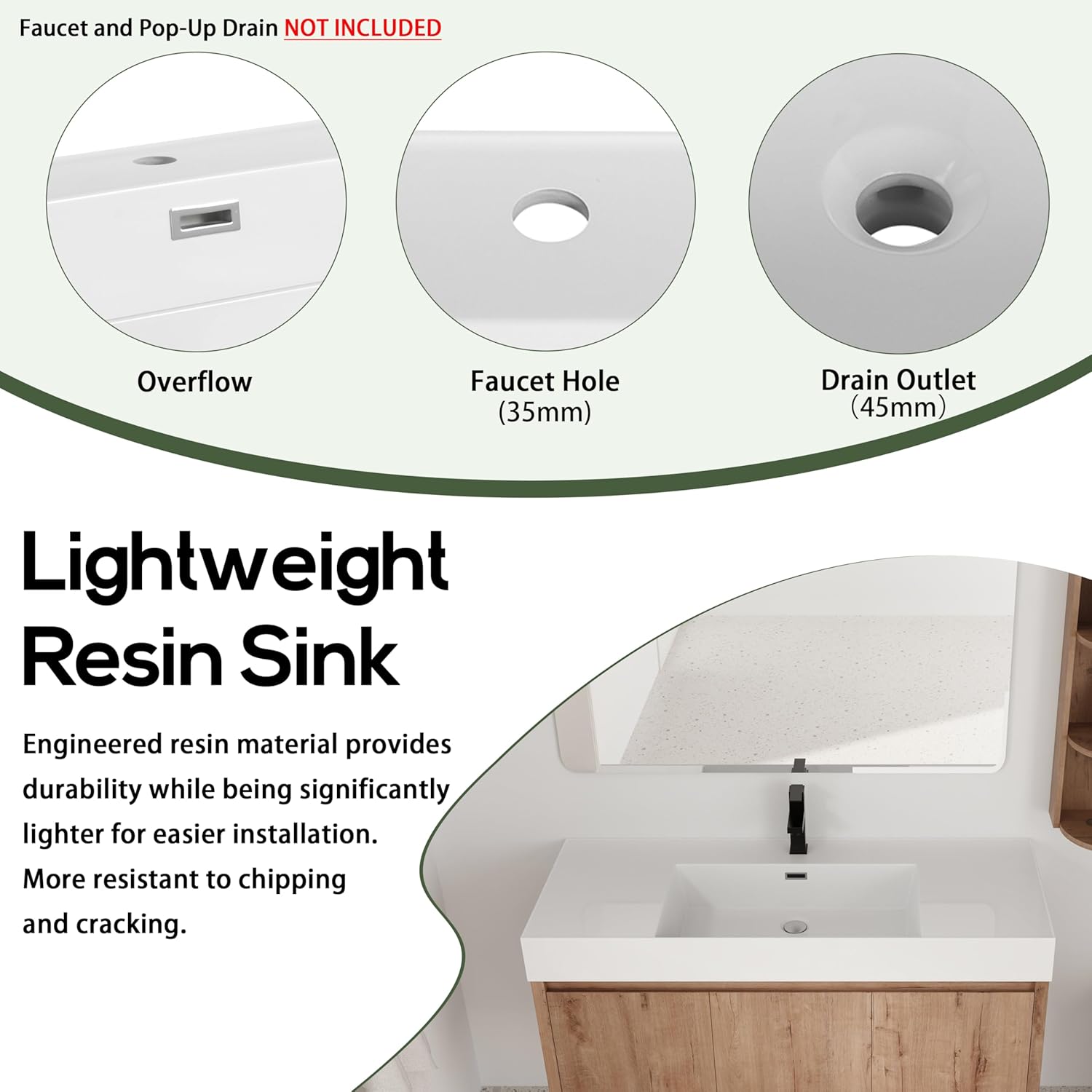 48 Inch Bathroom Vanity with Sink, 48” Floating Vanity Combo, Plywood Bathroom Cabinet with White Resin Sink, Modern Wall Mounted Cabinet Set, Including a 12" Open Cabinet for Tissue, Hair Dryer
