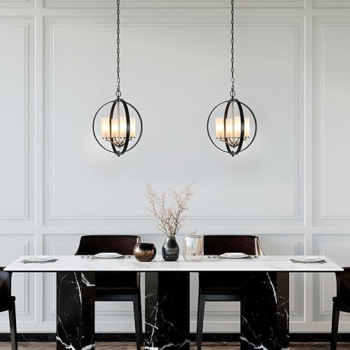 Miniatura 2 de Candelabros negros y dorados, lámpara moderna de mediados de siglo con vidrio esmerilado, 4 luces estilo rural para sala de estar, comedor,