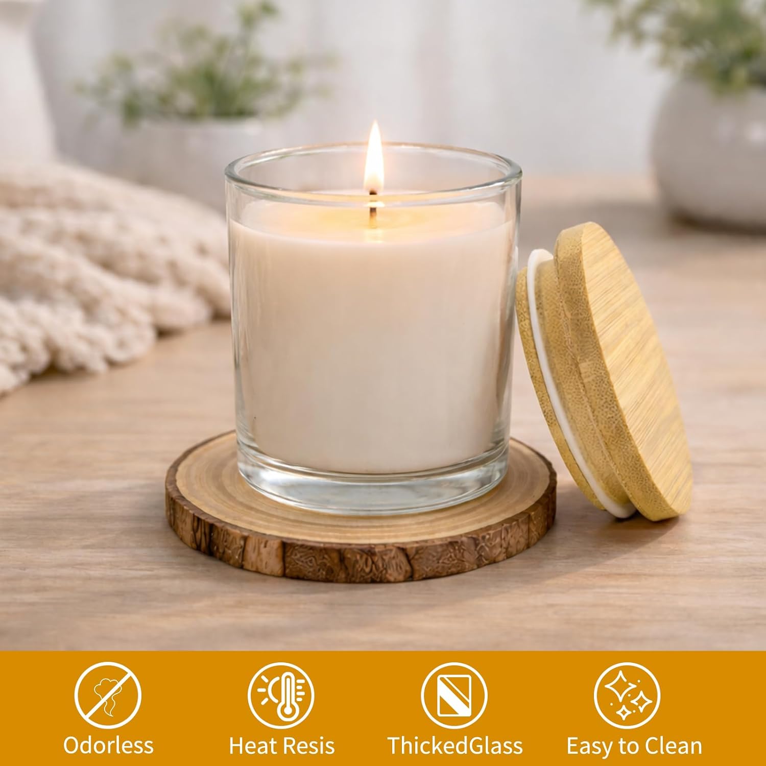 16 Pack Glass Candle Jars, 7oz Clear Candle Containers with Bamboo Lids, Empty Candle Jars for Making Candles - Dishwasher Safe, 7 fl.oz