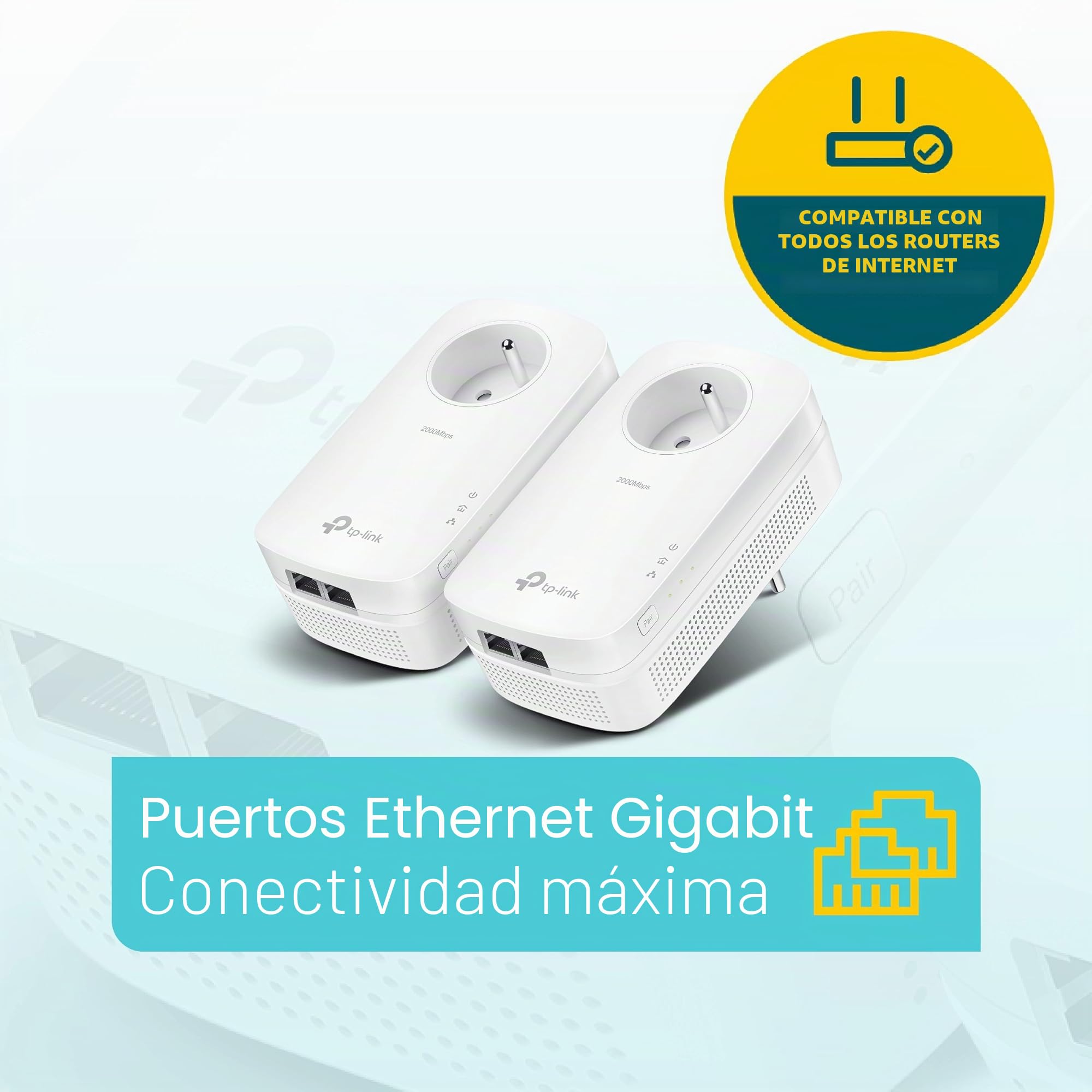 TP-LINK AV2000 - Adaptadores de Red Powerline (FR plug, 2000 Mbit/s Ethernet, 2 piezas) color blanco