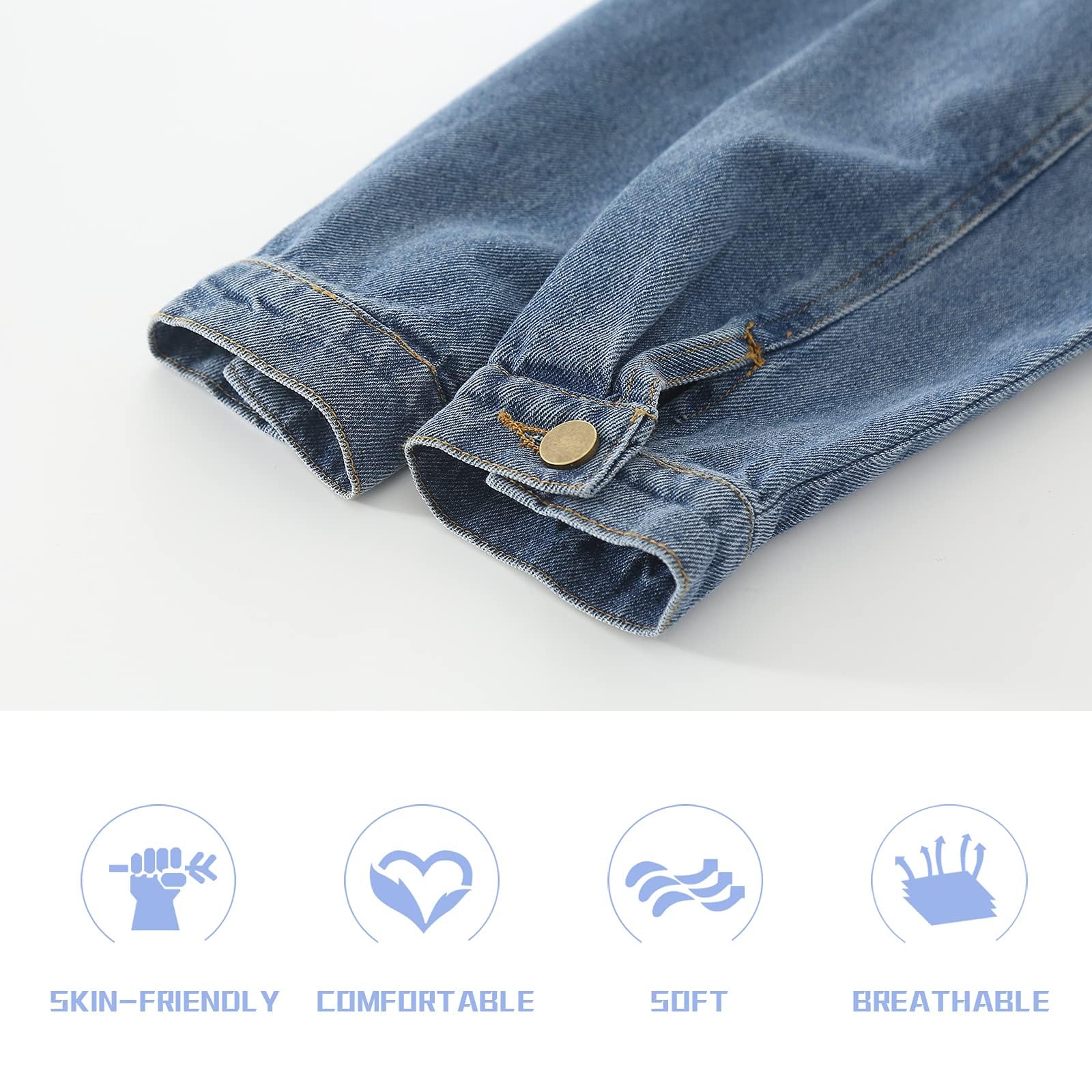 Giacca jeans e giaccone denim per ragazzi e ragazze, completati da top trendy. Abbigliamento strappato blu per teenager 5-14 anni.
