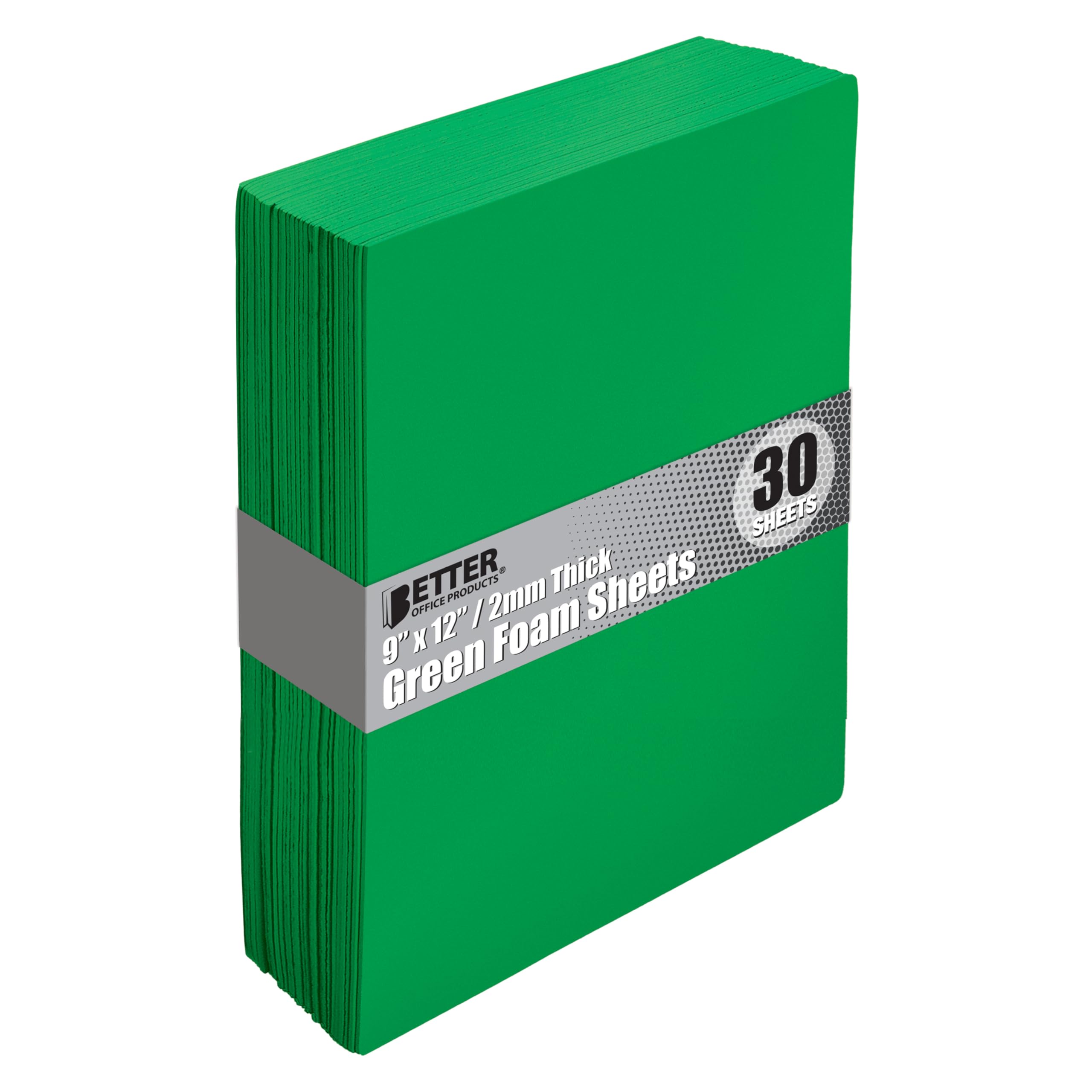 Better Office Products Green EVA Foam Sheets, 30 Pack, 2mm Thick, 9 x 12 Inch, Green Color, for Arts and Crafts, 30 Sheets Bulk Pack