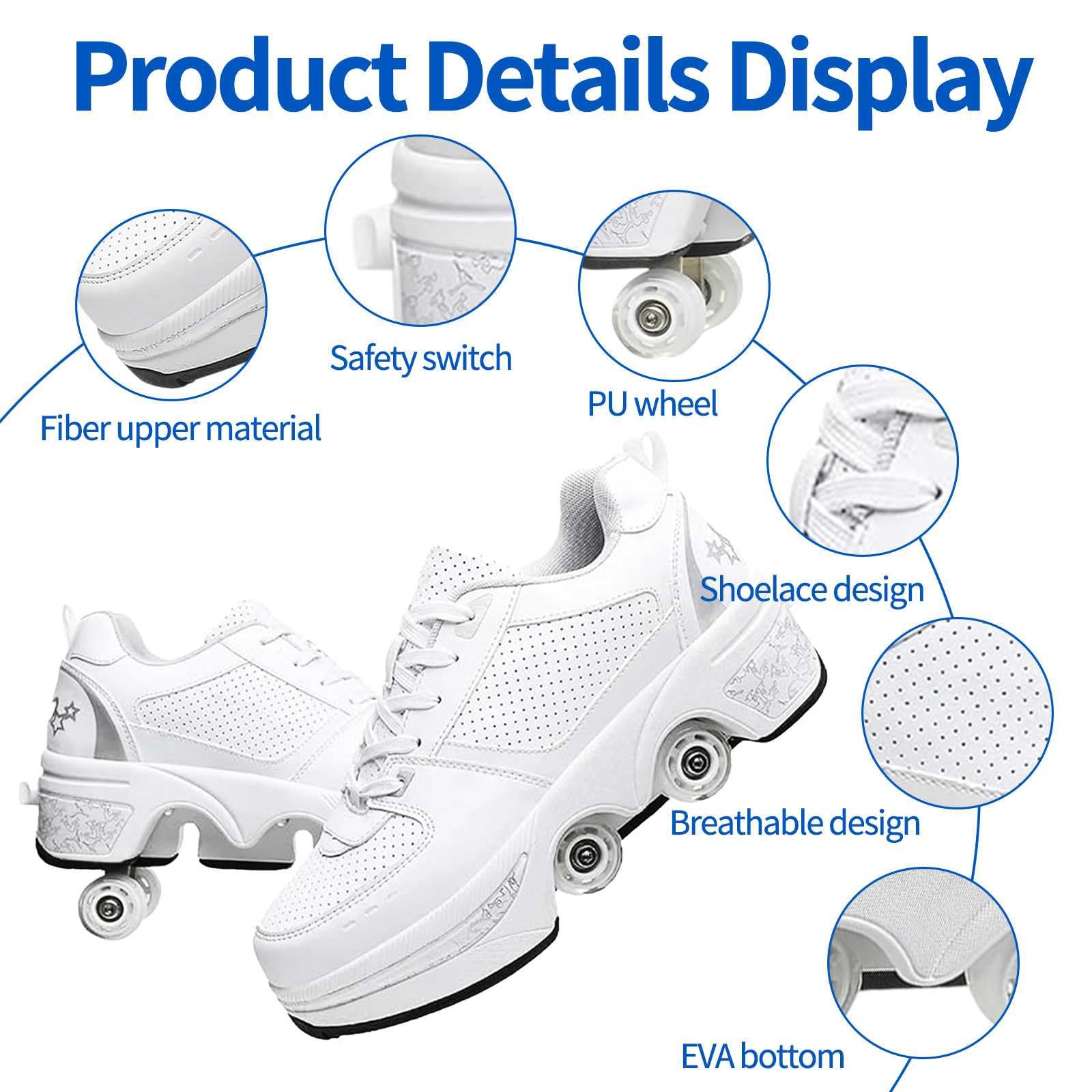 Zapatos con Ruedas para Niños Y Niña Patines de Ruedas Zapatillas Ruedas Multiusos Patines Zapatillas Quad Rued Sneakers Regalo de cumpleaños para niñas y Mujeres