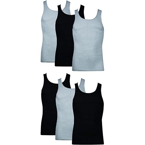 Hanes Men's Tagless Cotton Tank Undershirt – Multiple Colors (White, Black/Grey)