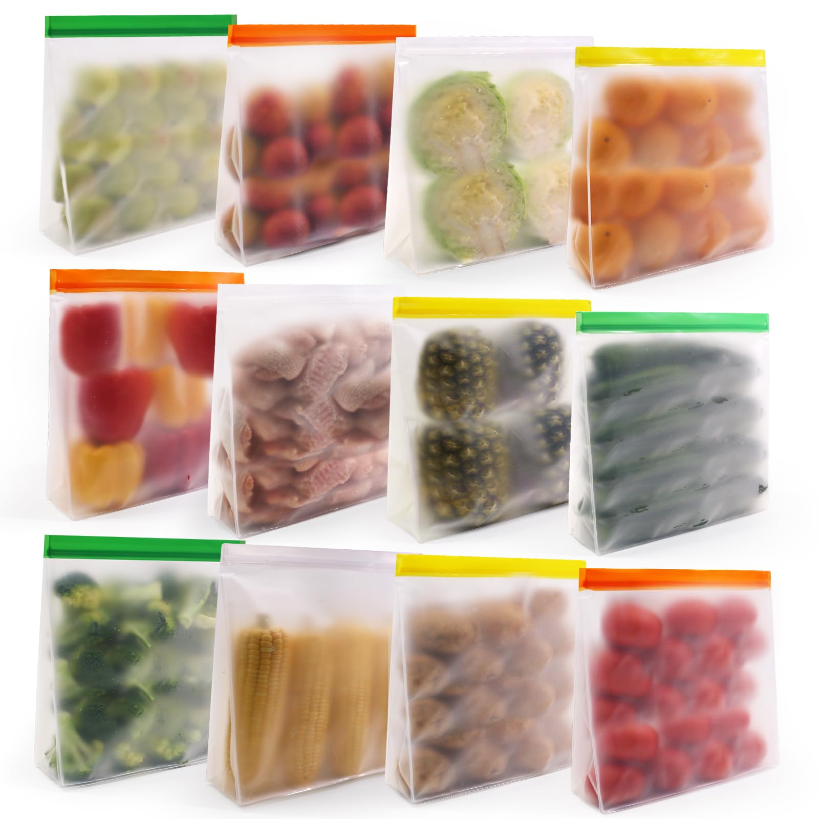 SumDirect Stand-Up Reusable Freezer Bags - PEVA Resealable Food Ice Ball Storage Bags, BPA-Free, Dishwasher & Freezer Safe,Leak-Resistant, Secure Seal for Meal Prep, Snacks, Ice Cubes, 4 Pcs (12, XL)