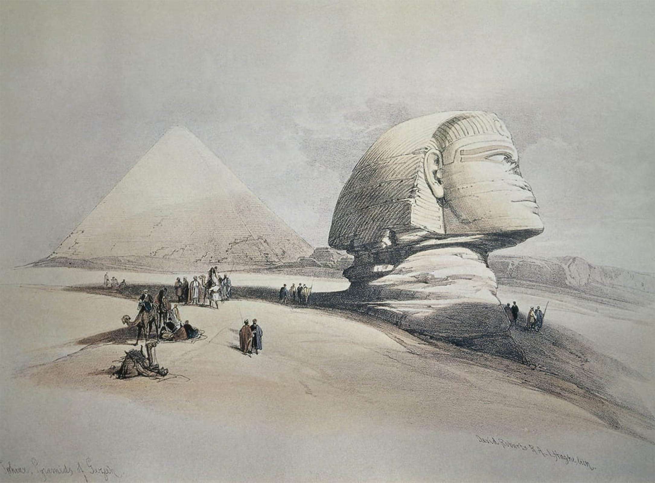 Artxlxxbn No Frame Famous Painting Art Wall Decor Abstract Art Picture Sphynx At Giza. Lithography By David Roberts Animal Pictures For Home Decor 60X90cm
